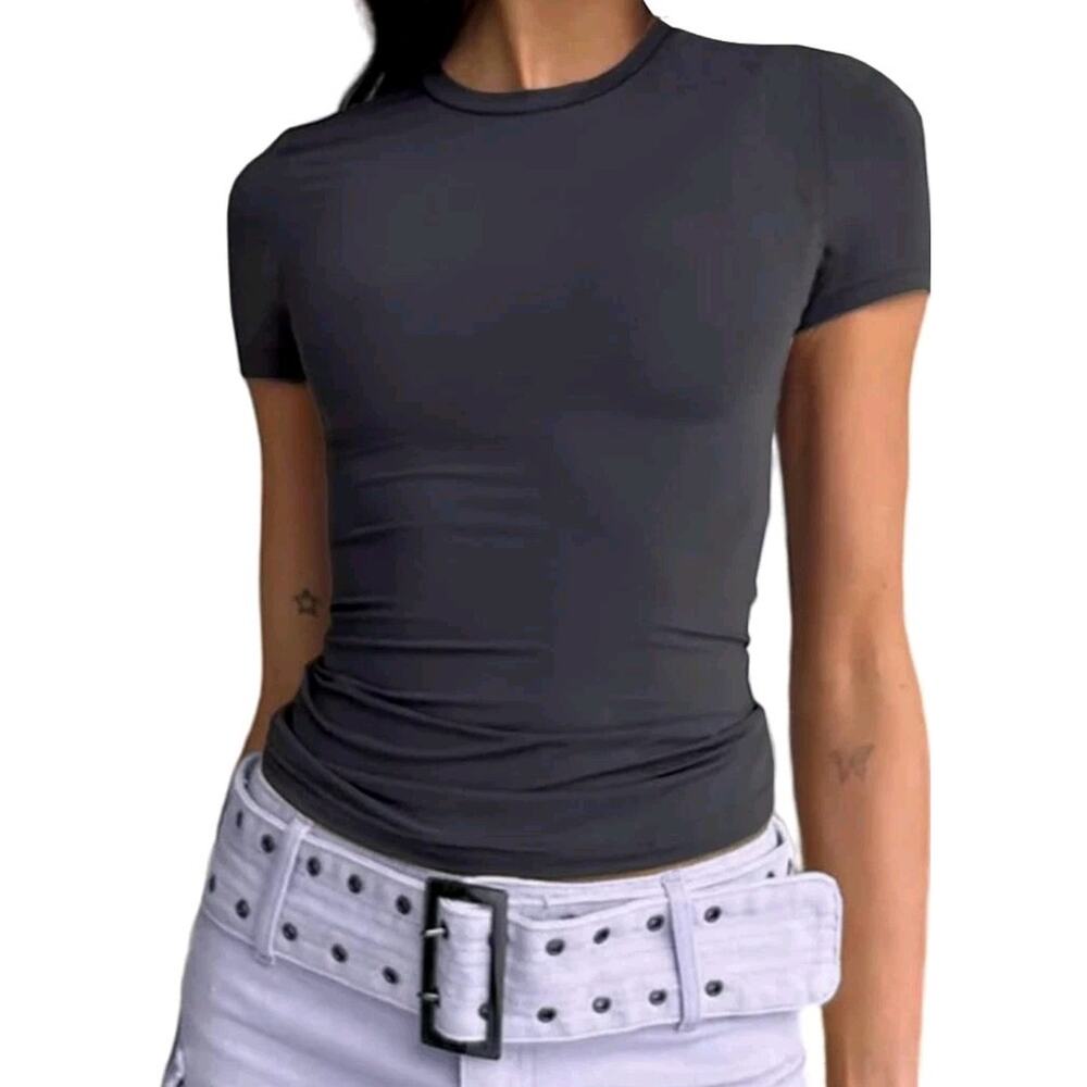 Womens Sexy Basic T Shirts Summer Short Sleeve Crewneck Slim Fit Cute Crop Sz Xs